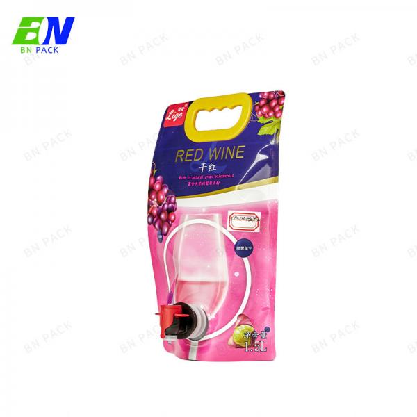 Quality 1.5L Red Wine Bib Pouch 3 Side Seal Customized Printing With Valve for sale