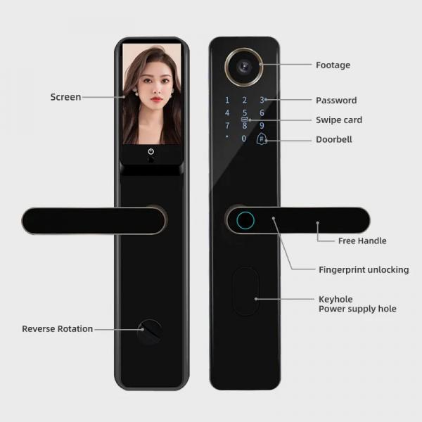Quality Black Peephole Camera Smart Fingerprint Door Lock Tuya Biometric Code Card for sale