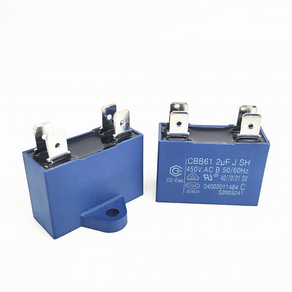 Quality CBB61 450V 2.0mfd 250 Terminal Air Conditioner Fan Capacitor Plastic Triangle With Location Hole for sale