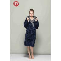 China Fluffy Polyester Sherpa Fleece Hooded Robe , Unisex Full Length Warm Plush Bathrobe With Grey Kimono Collar factory