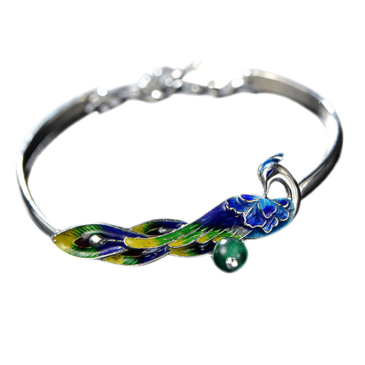 China 925 Sterling Silver Bangle Bracelet with Colorful Enamel Phoenix Charm (B6050601) for sale
