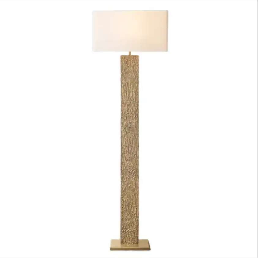 China OEM Fabic Shade Dimmable Brass Standing Floor Lamp AC 85-265V factory