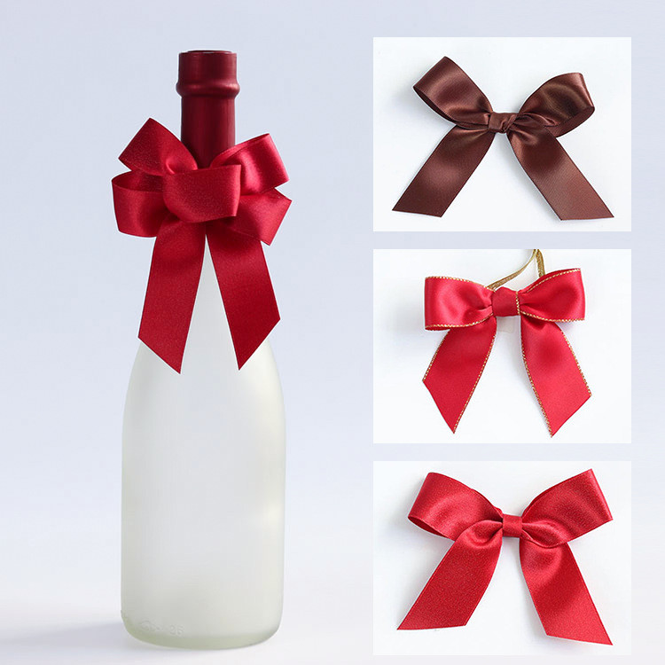 China Brown Elastic Satin Ribbon Bows Gift Wrapping For Red Wine Bottle factory