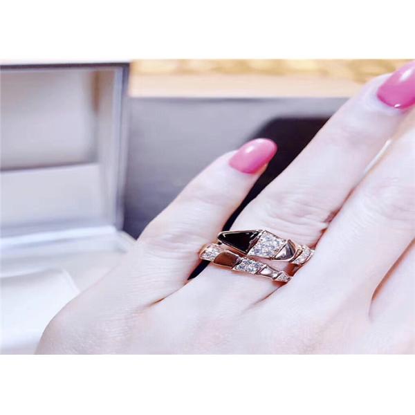 Quality Handmade 18K Gold Diamond Jewelry / Snake Ring With Black Onyx for sale