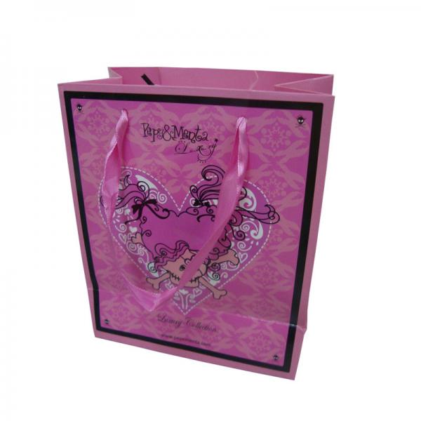 Quality Colored Custom Printed Recycled Paper Gift Bags With Satin Ribbon Handles Supplier for sale