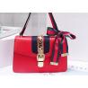 China Leather Single Shoulder Bag With Lock Buckle , Slanting Bow Tie Striped Satin Ribbon Bag factory