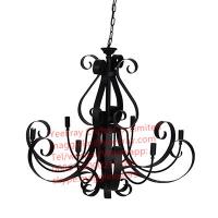 China YL-L1024 Retro Black Pendant Lamp Chandelier Lighting 5 Candle Wrought Iron Light Hanging Ceiling Fixtures factory