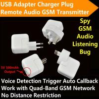 China Mini AC Adapter Charger US/EU Plug Hidden Spy GSM SIM Remote Audio Transmitter Listening Ear Bug W/ 5V USB Output for sale