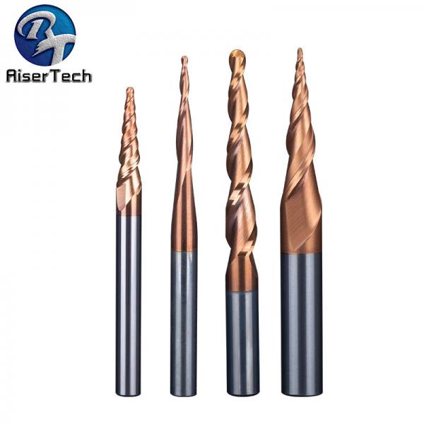 Quality 2 Flute Carbide Spiral Tapered Ball Nose End Mill Copper Gold Coated For Metal for sale