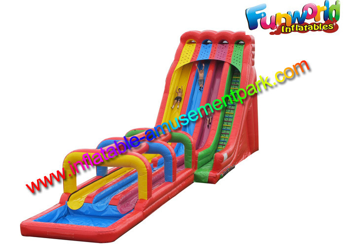 China Colorful 3 Lanes Outdoor Inflatable Wet Slides / Big Water Slide for Kids With 18' H Platform factory