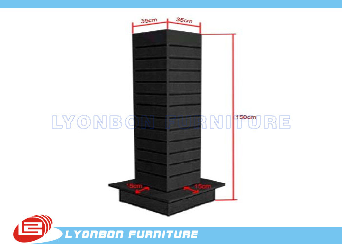 China Shop Black MDF Four Sided Garment Display Stand Portable With Hanging Slots factory