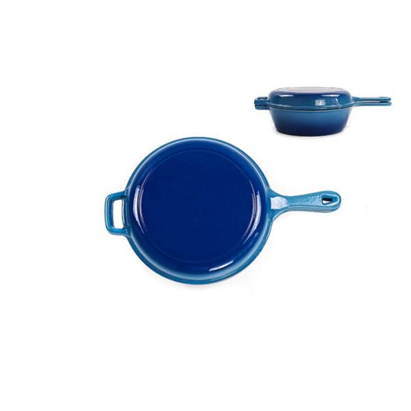 Quality 26*8cm Blue Cast Iron Casserole Pan 2 In 1 4.8kg  with One long handle for sale