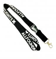 China Plain Black Lanyards With Metal Hook , White Logo Id Card Neck Strap With Plastic Buckle factory
