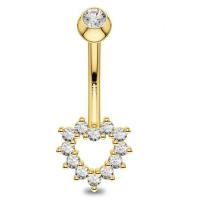 China Hollow Heart CZ Belly Button Ring , 14K Gold Body Jewelry 14G Navel Ring factory