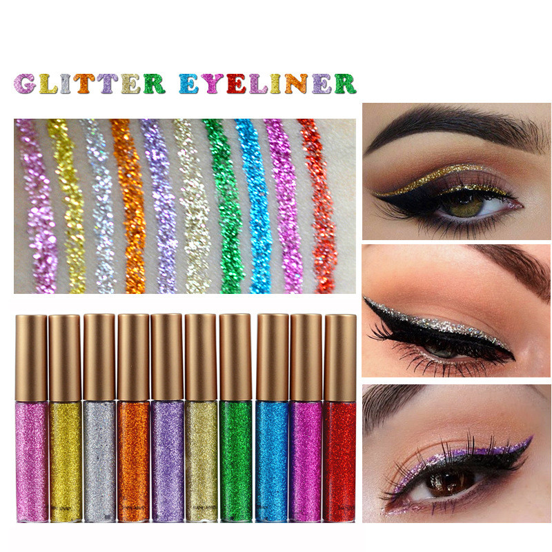 China MSDS 10PCS / Set Glitter Eye Liner For Women Easy To Wear Pigmented Red White Gold Liquid Eyeliner Glitter Makeup factory
