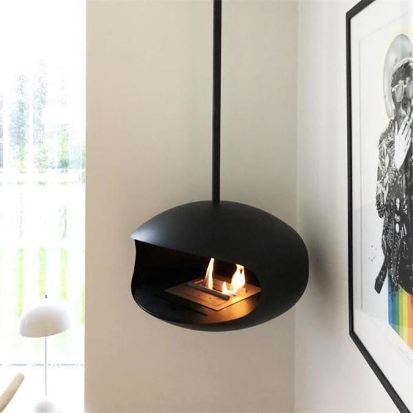 Quality Black Modern Indoor Ceiling Mounted Cocoon Hanging Bioethanol Stove Fireplace for sale