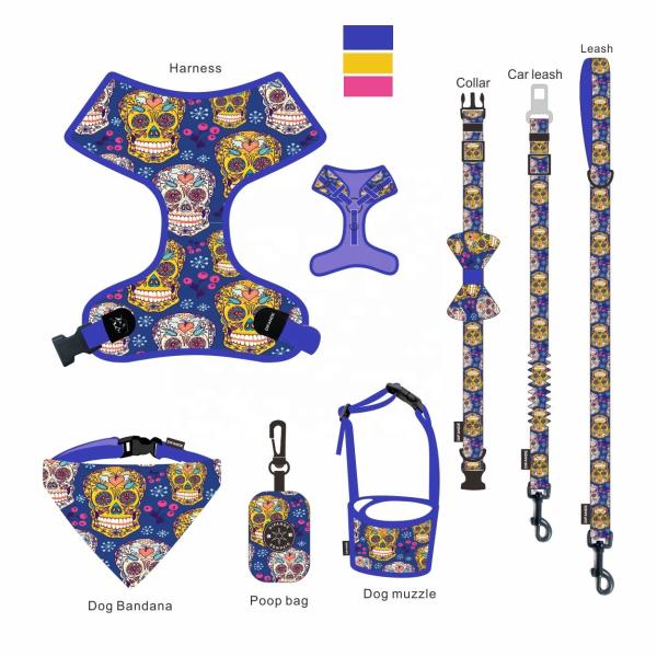 Quality Sublimation Patterns Multicolor Dog Harness Bandana Sets With Metal Hook for sale