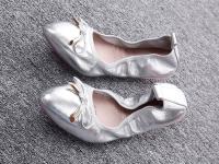China high quality silver sheepskin shoes maternity shoes ladies shoes foldable flat shoes pointed ballet shoes BS-16 factory