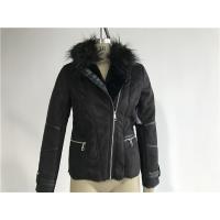 China Ladieswear Black Zip Through Suede Bonded Jacket With Fur Collar FAK18CA3695 for sale