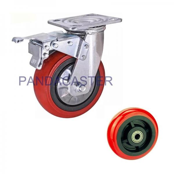 Quality Red Thick Polyurethane Heavy Duty Casters 6 Inch Swivel Caster With Brake for sale