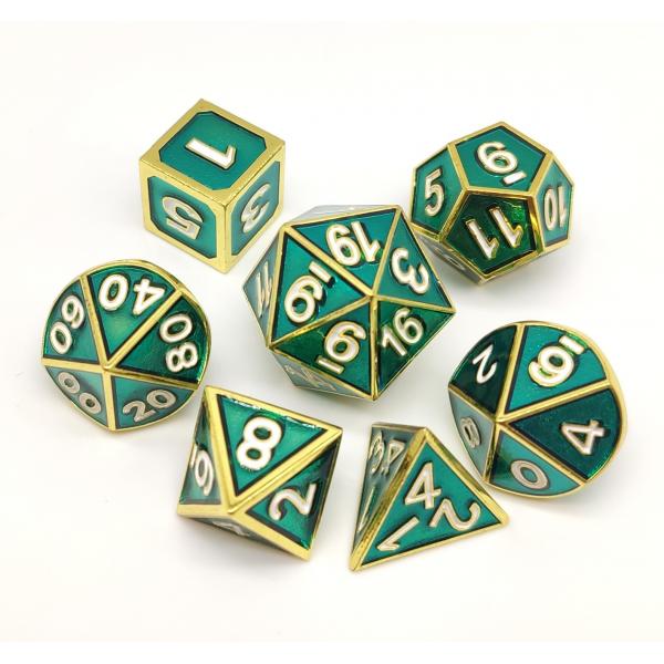 Quality Polyhedron Green Metal RPG Dice Portable With Exquisite Gift Box Packaging​ for sale