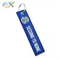 China Custom Woven Keychain Metal Ring Polyester Fabric Blue Rectangle Polyester Keychain factory
