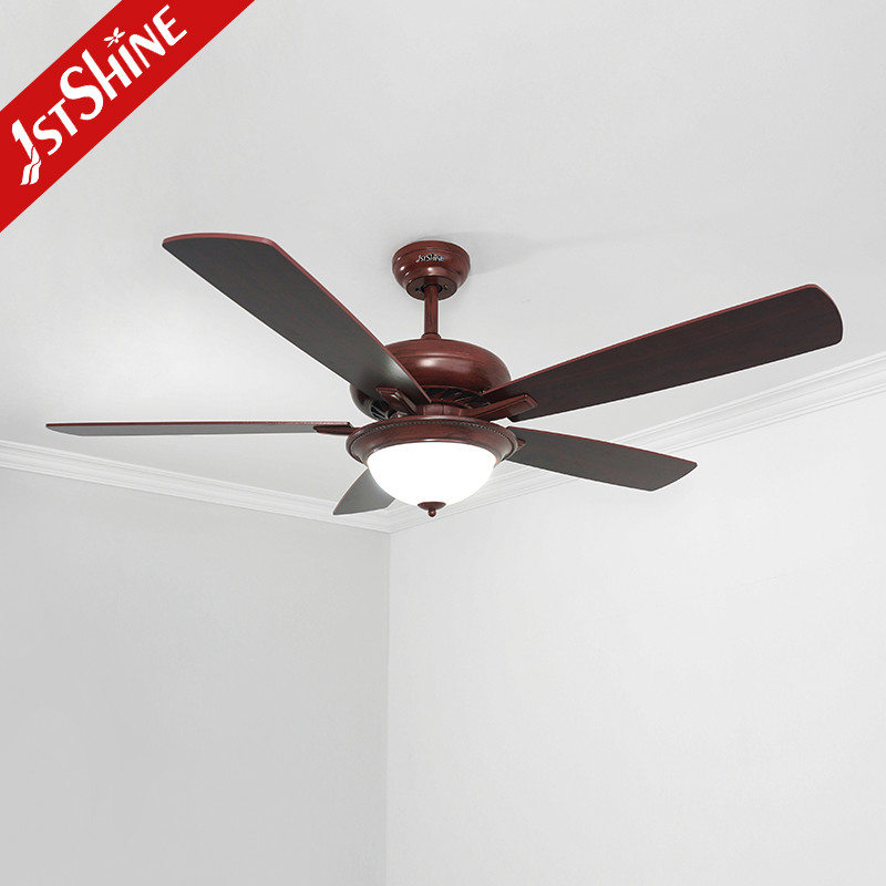 China 3000K Retro Ceiling Fan With Dark Walnut Blades And Glass Lampshade factory