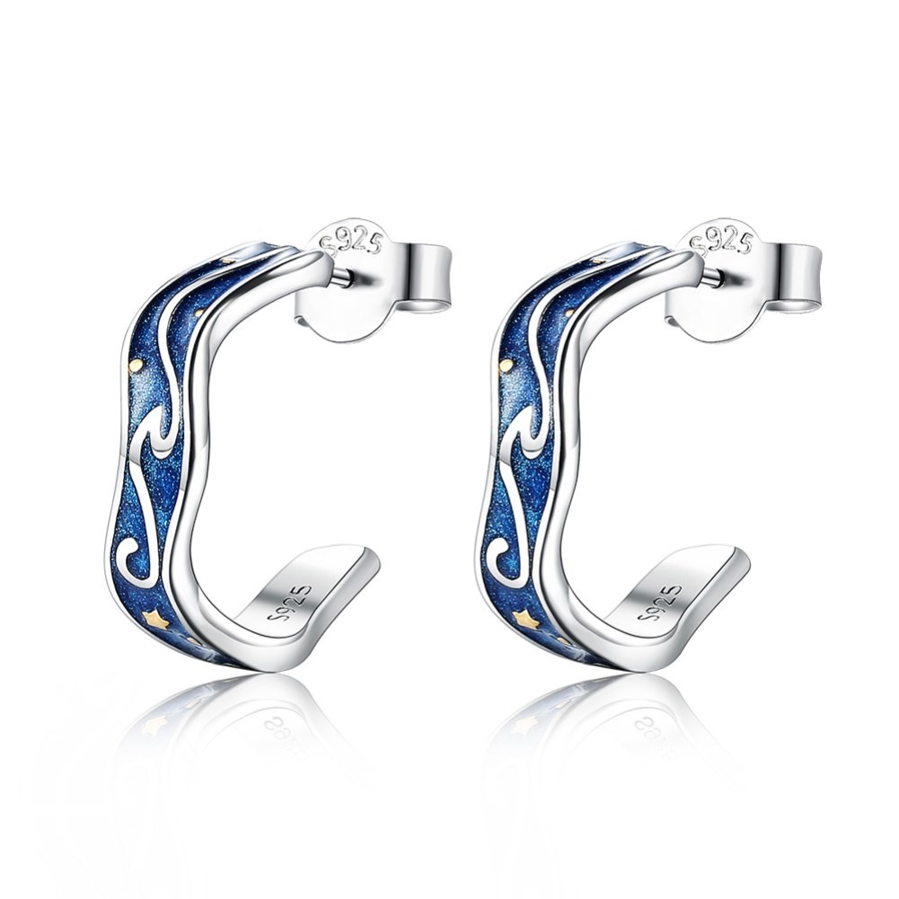 China 0.07oz 1.4x1.2cm Sterling Silver Jewelry Earrings Blue Trendy Moon Star Earring factory