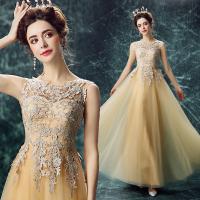 China Light Yellow Lace And Crepe Sleeveless Gorgeous Evening Dress TSJY091 factory