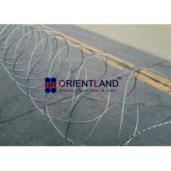 Quality 54-56 Loops Coiled Razor Barbed Wire With Steel Tape Sharp Edged Blades for sale