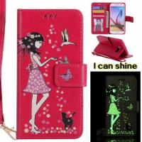 China Samsung Luminous 3D Girl pattern leather Case with Cash Slots Stand Wristlet Strap factory