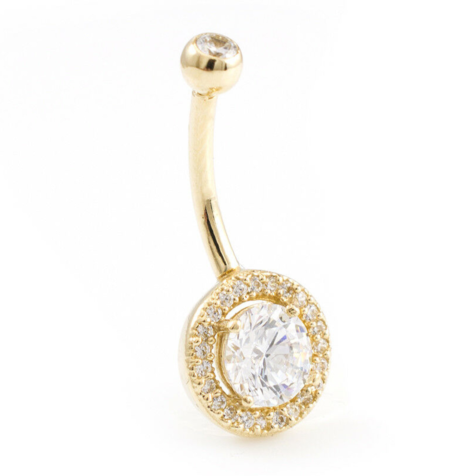 China Solid 14k Gold Belly Button Ring With Real Diamond 16g Body Jewelry factory
