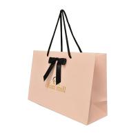 China Custom Logo Printed Paper Pink Jewelry Packaging Gift Bag With Ribbons factory