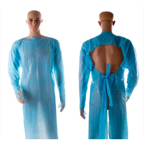 Quality Durable Lightweight Blue Plastic Isolation Gowns With Thumb Loop for sale
