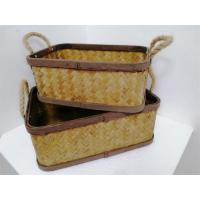China Beige Woven Rectangle Basket Set With Rope Handle factory