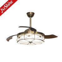 Quality 230v Retractable Ceiling Fan Light Retro Pure Copper Decorative for sale