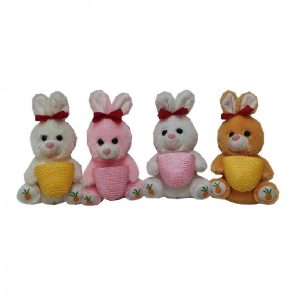 Quality 0.16M 6.3inch Easter Plush Toy Bunny Rabbit Stuffed Animal Holding Basket for sale