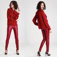 Quality New Arrival Elegant Red Woman Autumn Long Sleeve Low V-neck Blouse and Ladies Shirt for sale