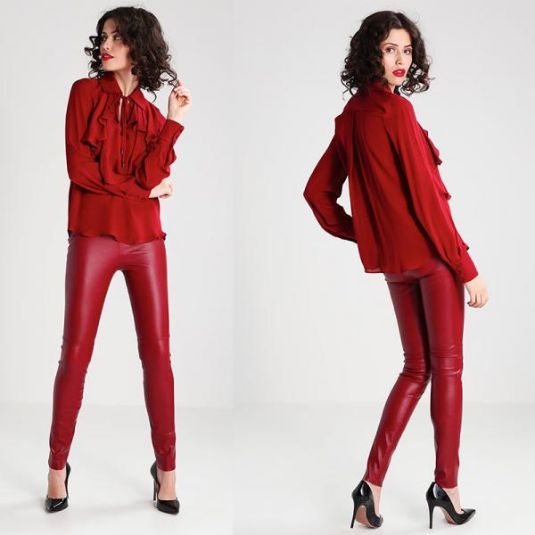 Quality New Arrival Elegant Red Woman Autumn Long Sleeve Low V-neck Blouse and Ladies Shirt for sale