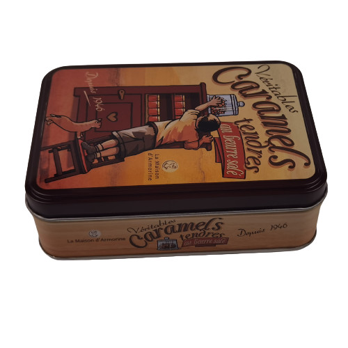 Quality Rectangular Caramel Nougat Candy Tin Can Tin Box Packaging With Hinged Lid for sale