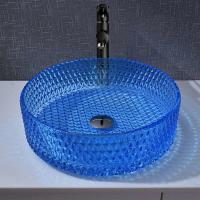 Quality Round 120mm Bathroom Wash Basin Glass Type Blue Colour Crystal Diamond for sale
