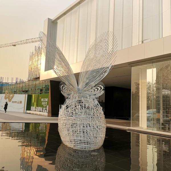 Quality Butterfly Metal Water Fountain Sculpture Tube Woven Stainless Steel Wire for sale