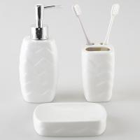 China Embossed Decor Bathroom Ceramic Set 4 Pcs With Toothbrush Cup Soap Dispenser factory