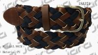 China Tan PU With Navy Webbing Tape Womens Braided Belt With Gold Satine Buckle factory