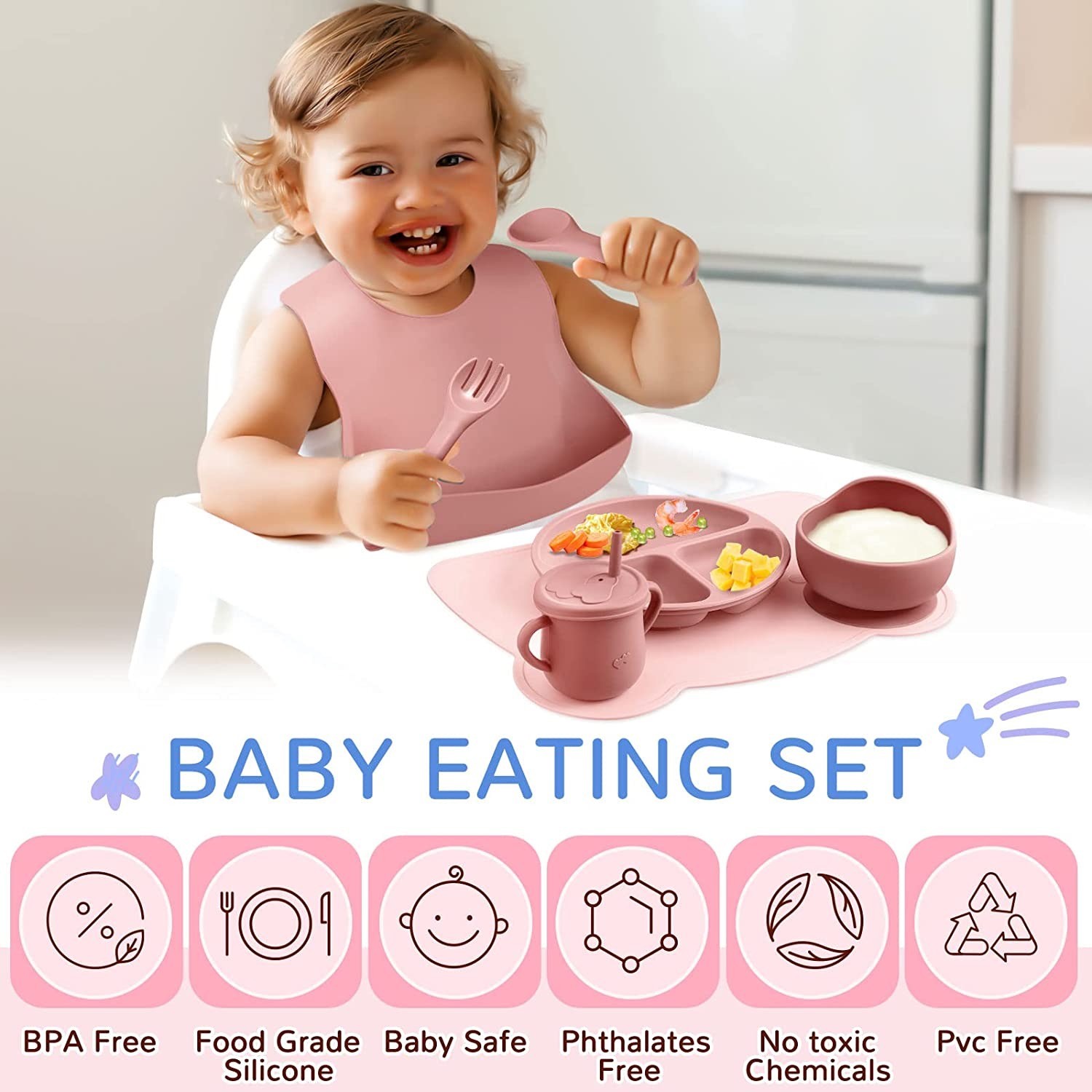 China Lightweight Silicone Dinnerware Set Bib And Plate Adjustable For Toddler factory