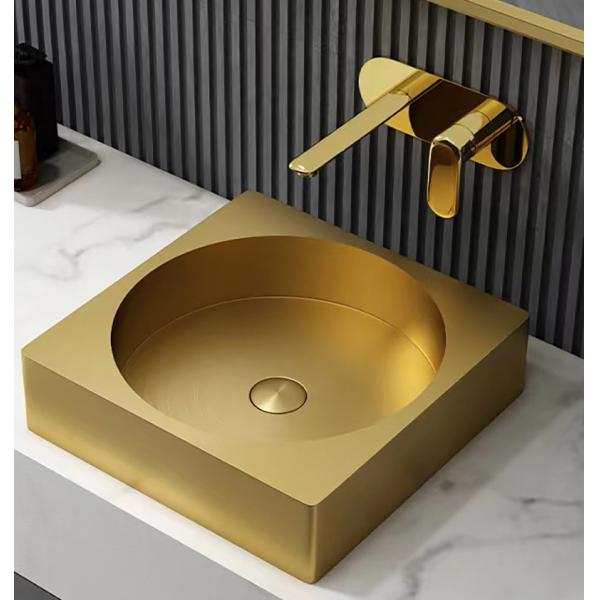 Quality 16x16" Gold Square Stainless Steel Vessel Sinks With PVD Nano Tech Coating for sale