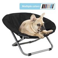 China Folding Black Elevated Dog Bed Chair Portable Round Elevated Cat Bed Waterproof Puppy Papasan Chair Pet factory