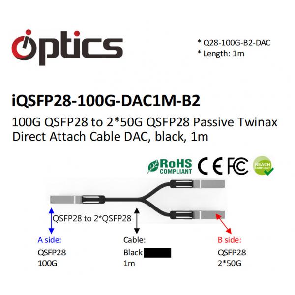 Quality QSFP28-100G-DAC1M-B2, 100G QSFP28 To 2x50G qsfp28 direct attach cable 1M for sale