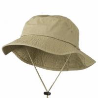 China Khaki Washed Mesh Unisex Bucket Hat , Anti - Wrinkle Fisherman Bucket Hat With String factory