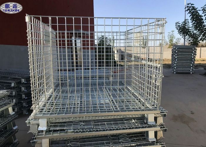 China Size Customized Wire Mesh Pallet Cages , Metal Folding Collapsible Pallet Cages factory